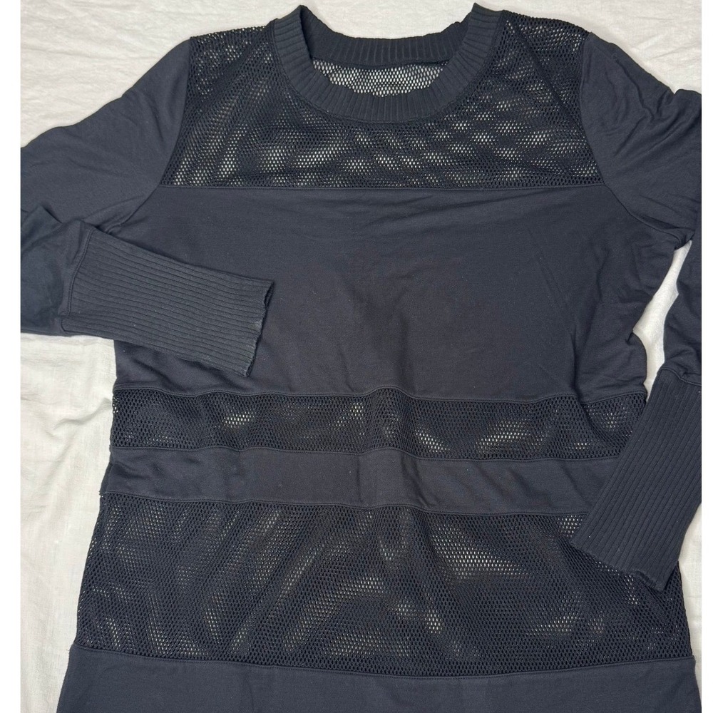 Alo Yoga Women's Black Mesh Panel Long Sleeve Pullover Top Athleisure